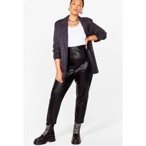 Nasty Gal Black High Waist Cropped Faux Leather Tapered Pants womens 14 new nwt